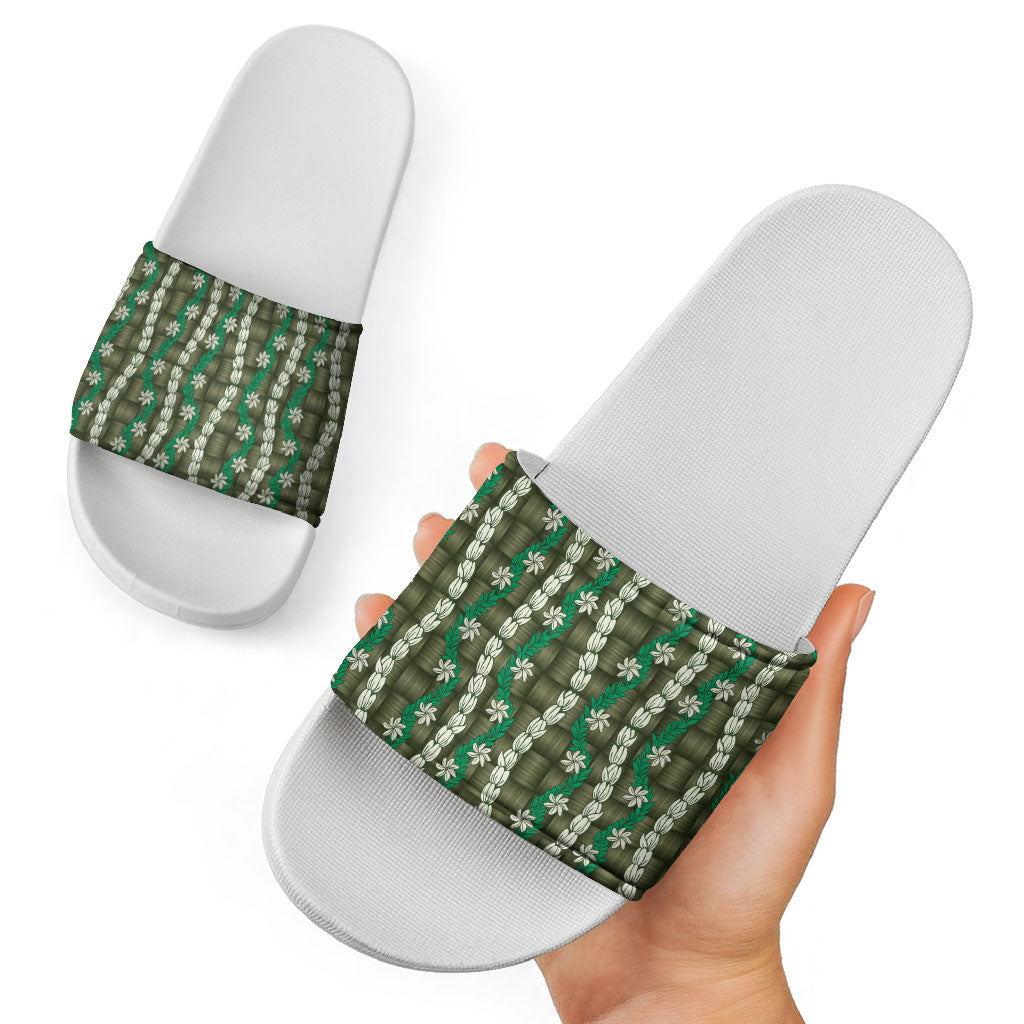 Pikake Maile Tiare Lei Slide Sandals Omaomao Lauhala Pattern