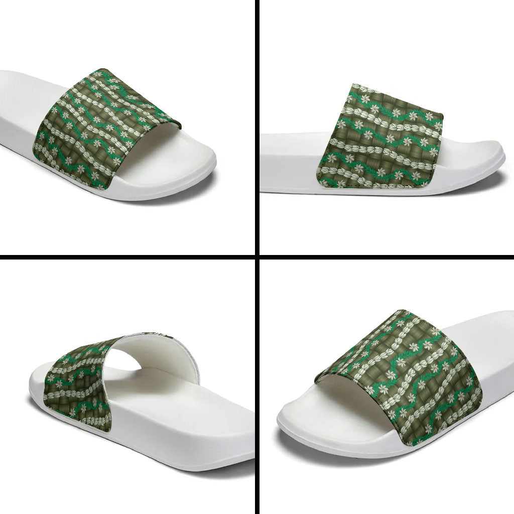 Pikake Maile Tiare Lei Slide Sandals Omaomao Lauhala Pattern