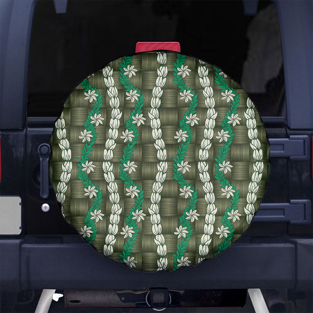 Pikake Maile Tiare Lei Spare Tire Cover Omaomao Lauhala Pattern LT01 No hole Green - Polynesian Pride
