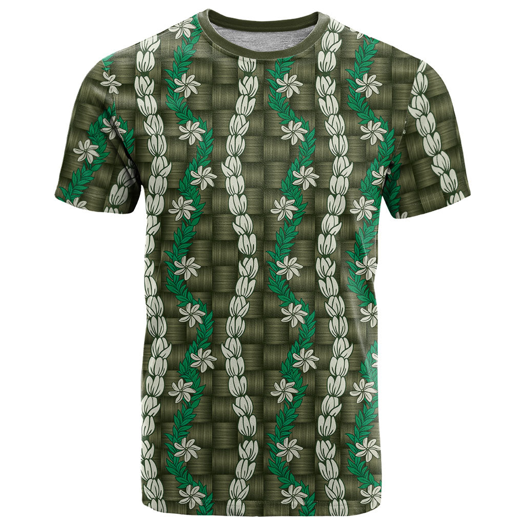 Pikake Maile Tiare Lei T Shirt Omaomao Lauhala Pattern LT01 Green - Polynesian Pride