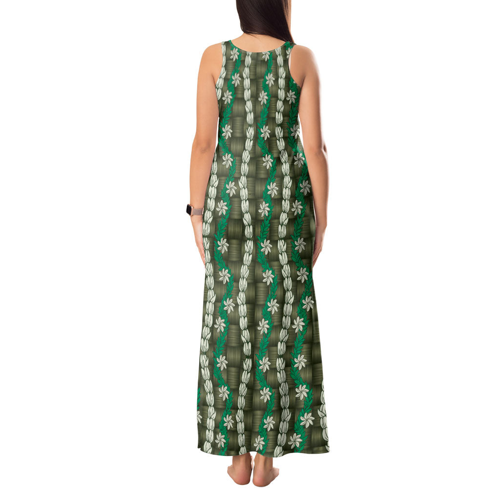 Pikake Maile Tiare Lei Tank Maxi Dress Omaomao Lauhala Pattern