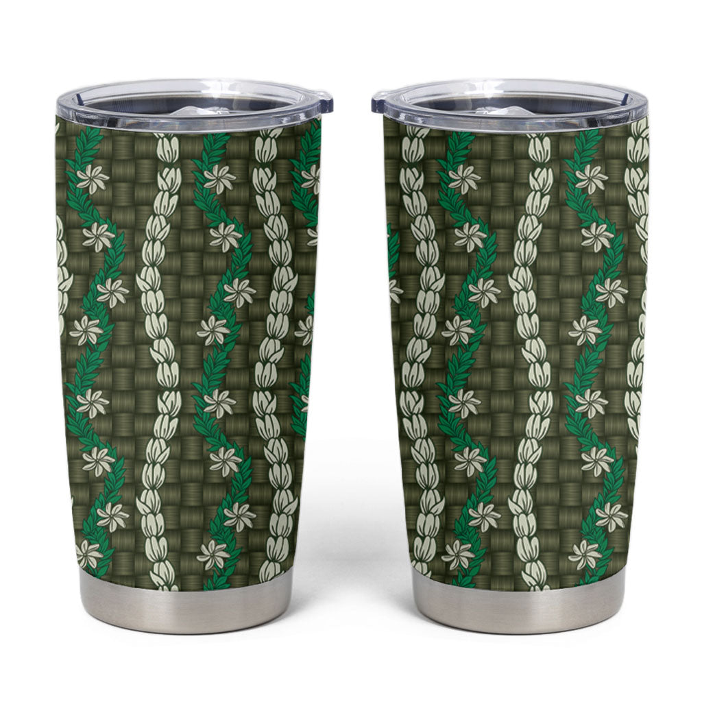 Pikake Maile Tiare Lei Tumbler Cup Omaomao Lauhala Pattern LT01 Green - Polynesian Pride