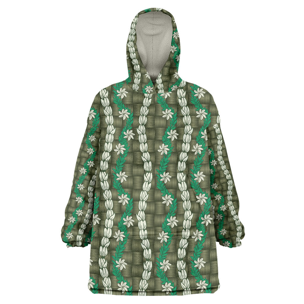 Pikake Maile Tiare Lei Wearable Blanket Hoodie Omaomao Lauhala Pattern LT01 One Size Green - Polynesian Pride
