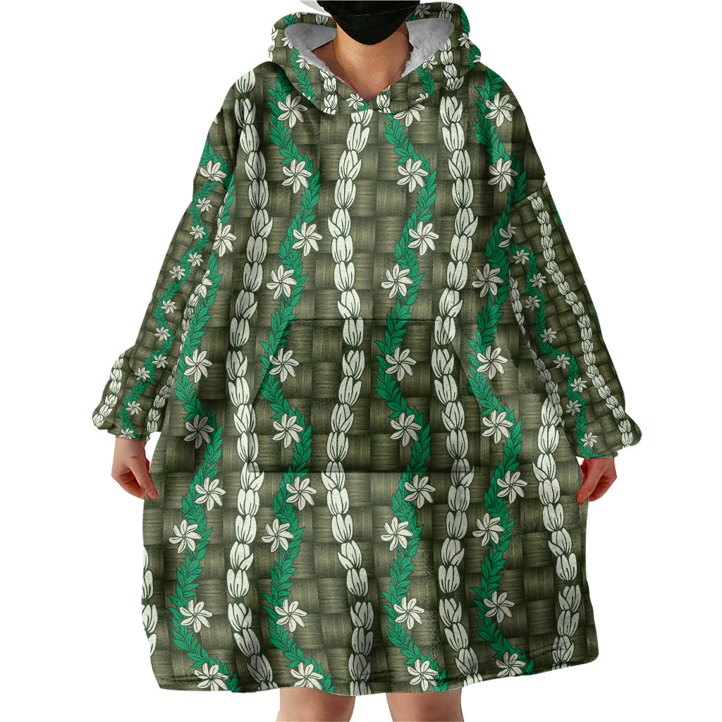 Pikake Maile Tiare Lei Wearable Blanket Hoodie Omaomao Lauhala Pattern