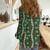 Pikake Maile Tiare Lei Women Casual Shirt Omaomao Lauhala Pattern