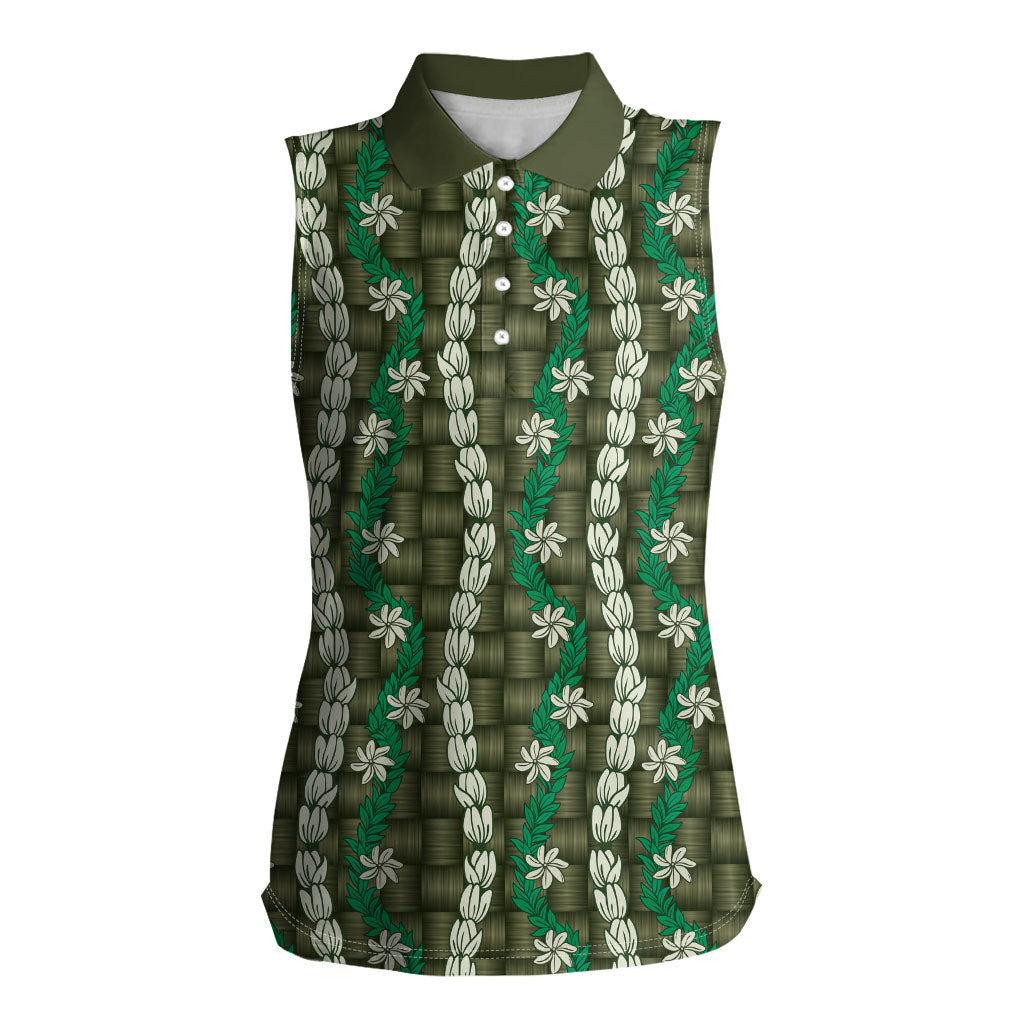 Pikake Maile Tiare Lei Women Sleeveless Polo Shirt Omaomao Lauhala Pattern LT01 Female Green - Polynesian Pride