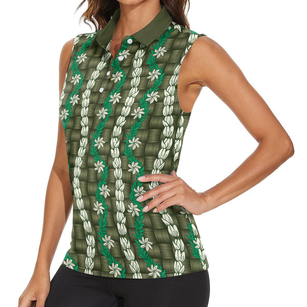 Pikake Maile Tiare Lei Women Sleeveless Polo Shirt Omaomao Lauhala Pattern