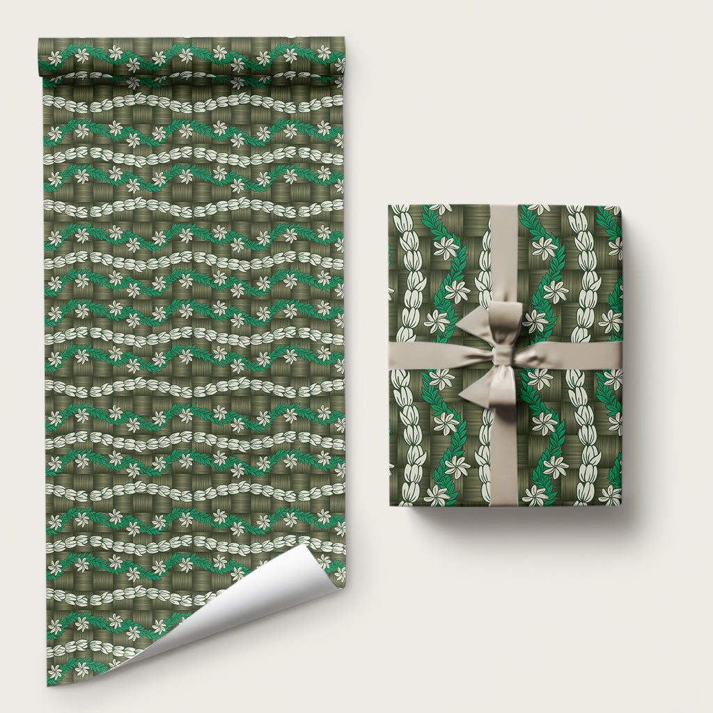 Pikake Maile Tiare Lei Wrapping Paper Omaomao Lauhala Pattern