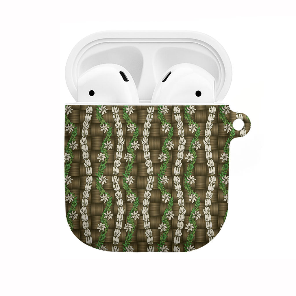 Pikake Maile Tiare Lei AirPods Case Natural Lauhala Pattern LT01 Brown - Polynesian Pride