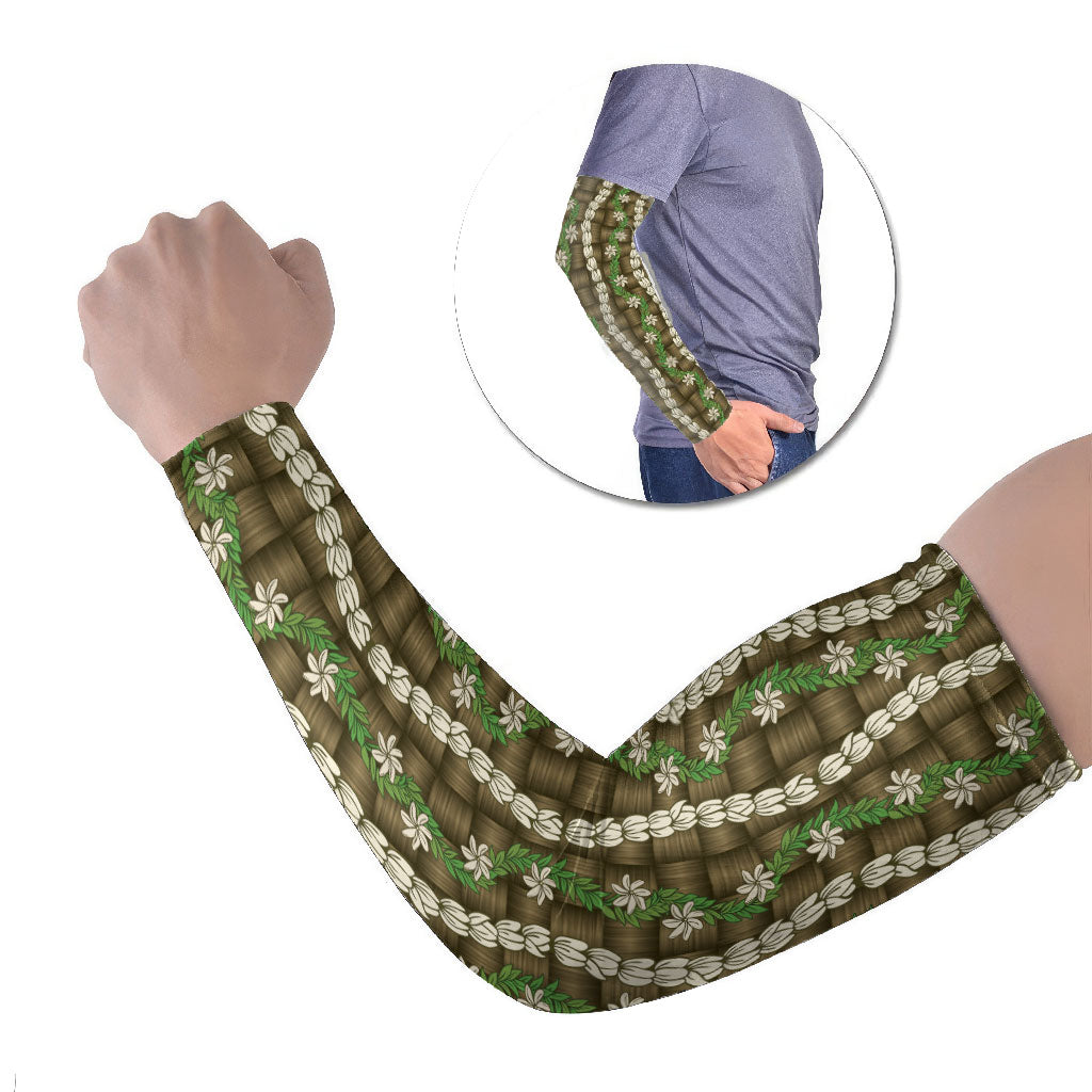 Pikake Maile Tiare Lei Arm Sleeves Natural Lauhala Pattern LT01 Set of 2 Brown - Polynesian Pride