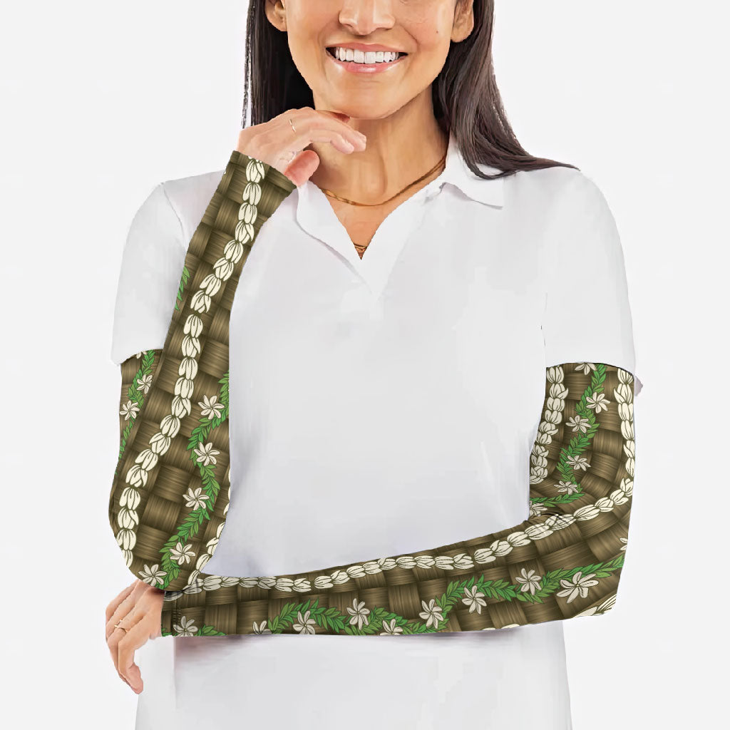 Pikake Maile Tiare Lei Arm Sleeves Natural Lauhala Pattern