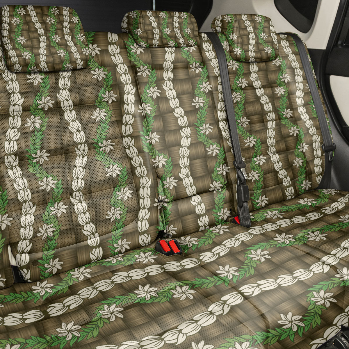 Pikake Maile Tiare Lei Back Car Seat Cover Natural Lauhala Pattern