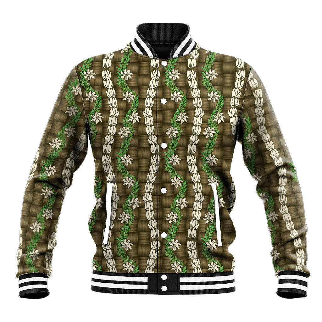 Pikake Maile Tiare Lei Baseball Jacket Natural Lauhala Pattern