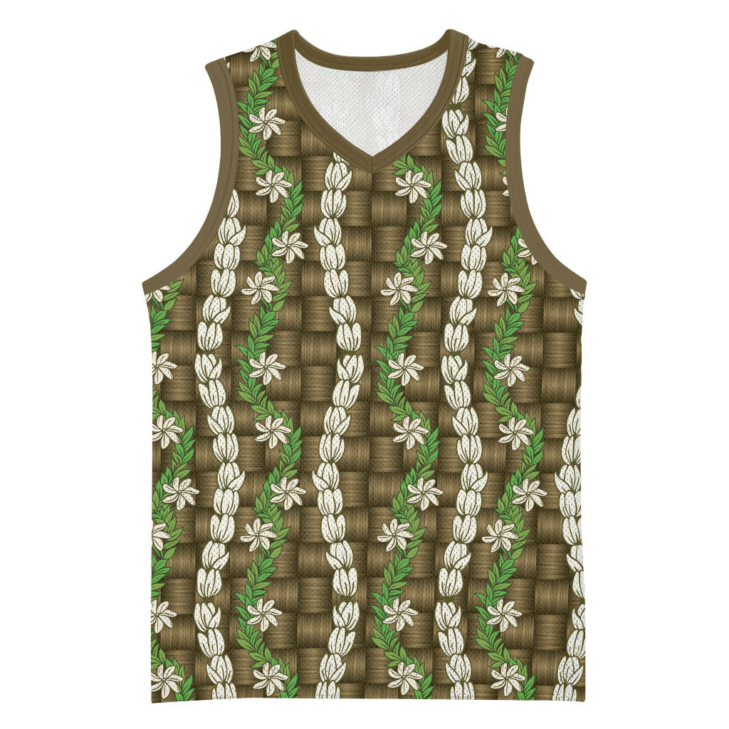 Pikake Maile Tiare Lei Basketball Jersey Natural Lauhala Pattern LT01 Unisex Brown - Polynesian Pride
