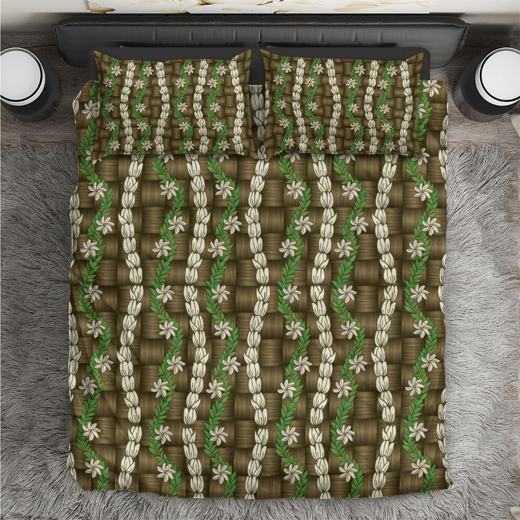 Pikake Maile Tiare Lei Bedding Set Natural Lauhala Pattern
