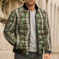 Pikake Maile Tiare Lei Bomber Puffer Jacket Natural Lauhala Pattern