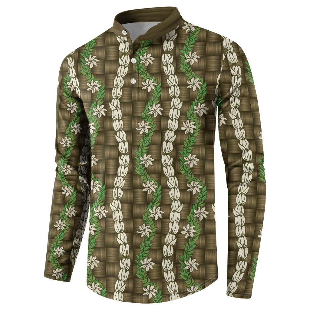 Pikake Maile Tiare Lei Button Sweatshirt Natural Lauhala Pattern
