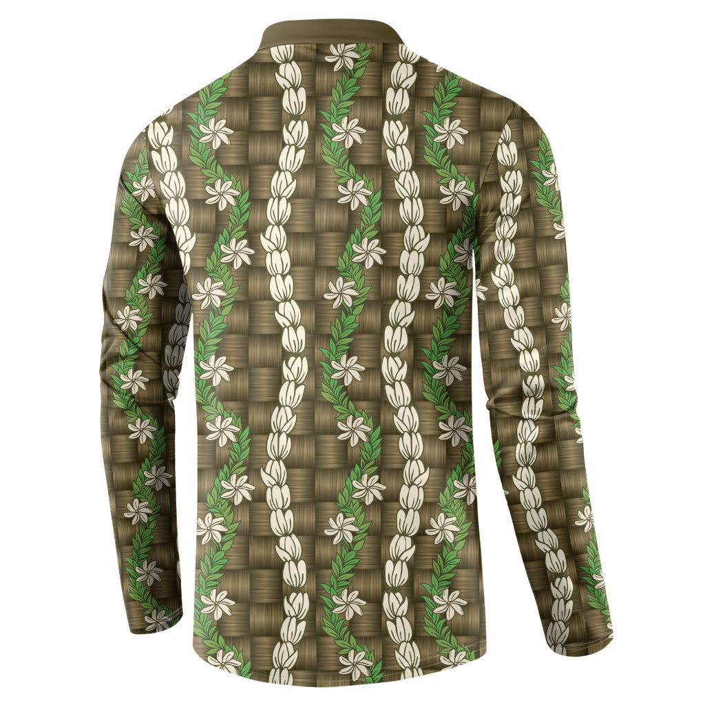 Pikake Maile Tiare Lei Button Sweatshirt Natural Lauhala Pattern