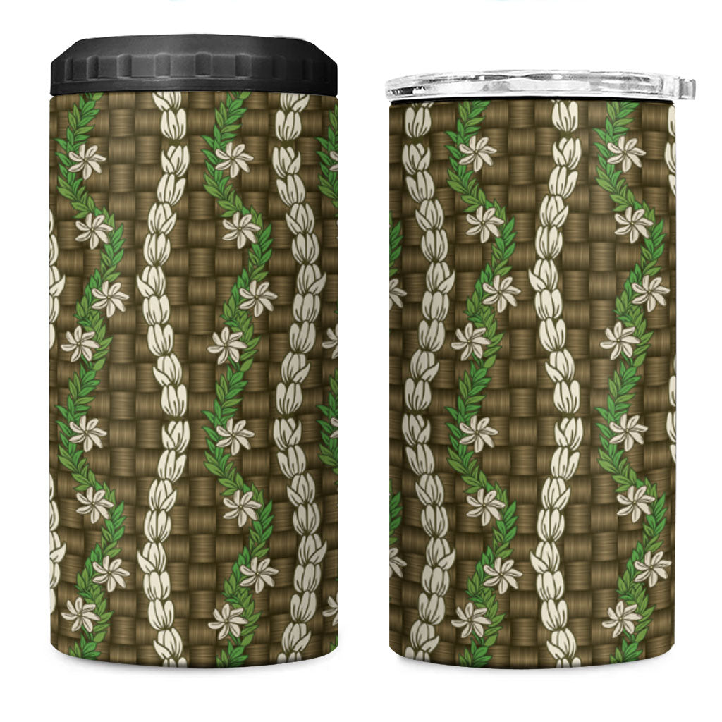 Pikake Maile Tiare Lei 4 in 1 Can Cooler Tumbler Natural Lauhala Pattern LT01 One Size: 16 oz Brown - Polynesian Pride