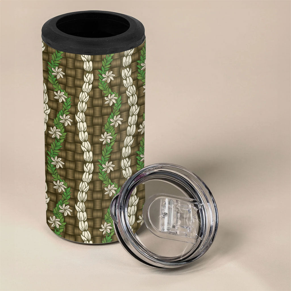 Pikake Maile Tiare Lei 4 in 1 Can Cooler Tumbler Natural Lauhala Pattern LT01 - Polynesian Pride