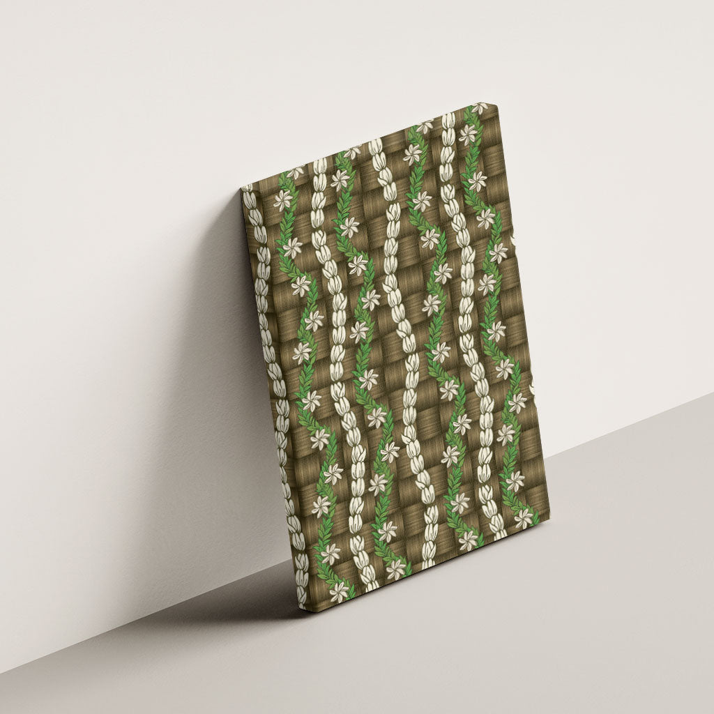 Pikake Maile Tiare Lei Canvas Wall Art Natural Lauhala Pattern