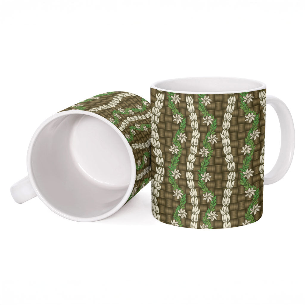 Pikake Maile Tiare Lei Ceramic Mug Natural Lauhala Pattern