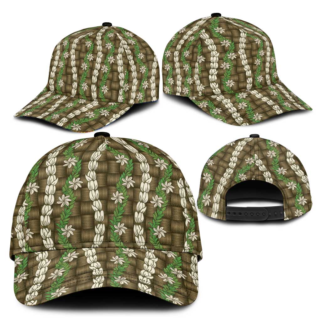 Pikake Maile Tiare Lei Classic Cap Natural Lauhala Pattern