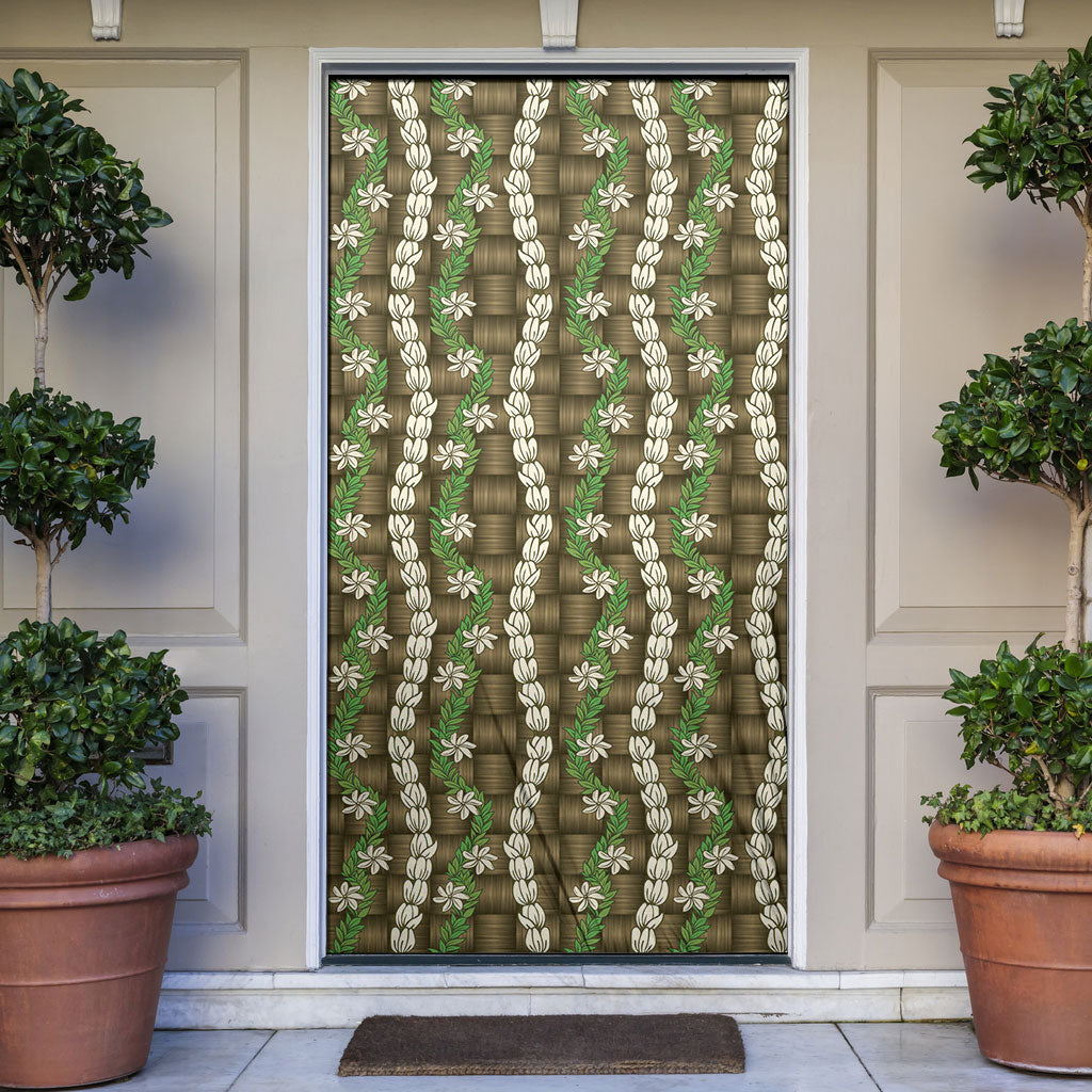 Pikake Maile Tiare Lei Door Cover Natural Lauhala Pattern LT01 Brown - Polynesian Pride