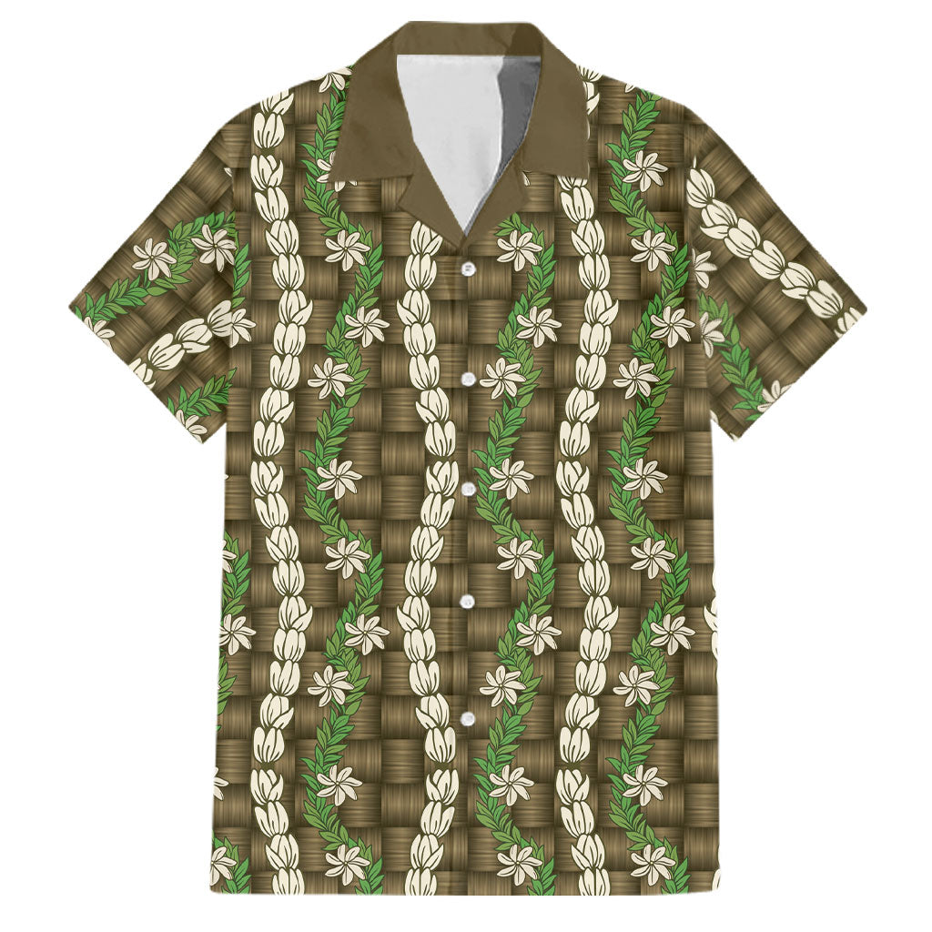 Pikake Maile Tiare Lei Family Matching Long Sleeve Bodycon Dress and Hawaiian Shirt Natural Lauhala Pattern LT01 Dad's Shirt - Short Sleeve Brown - Polynesian Pride