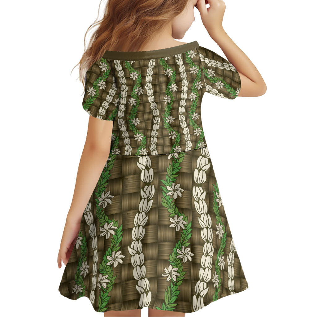Pikake Maile Tiare Lei Family Matching Off The Shoulder Long Sleeve Dress and Hawaiian Shirt Natural Lauhala Pattern LT01 - Polynesian Pride