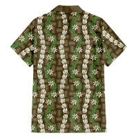 Pikake Maile Tiare Lei Family Matching Off The Shoulder Long Sleeve Dress and Hawaiian Shirt Natural Lauhala Pattern LT01 - Polynesian Pride