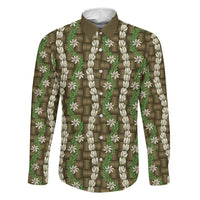 Pikake Maile Tiare Lei Family Matching Off The Shoulder Long Sleeve Dress and Hawaiian Shirt Natural Lauhala Pattern LT01 Dad's Shirt - Long Sleeve Brown - Polynesian Pride