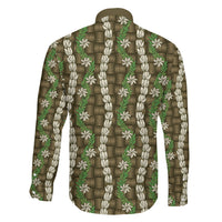 Pikake Maile Tiare Lei Family Matching Off The Shoulder Long Sleeve Dress and Hawaiian Shirt Natural Lauhala Pattern LT01 - Polynesian Pride