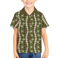 Pikake Maile Tiare Lei Family Matching Off The Shoulder Long Sleeve Dress and Hawaiian Shirt Natural Lauhala Pattern LT01 Son's Shirt Brown - Polynesian Pride