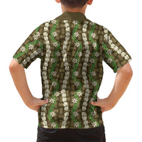Pikake Maile Tiare Lei Family Matching Off Shoulder Maxi Dress and Hawaiian Shirt Natural Lauhala Pattern LT01 - Polynesian Pride