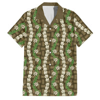 Pikake Maile Tiare Lei Family Matching Off Shoulder Short Dress and Hawaiian Shirt Natural Lauhala Pattern LT01 Dad's Shirt - Short Sleeve Brown - Polynesian Pride