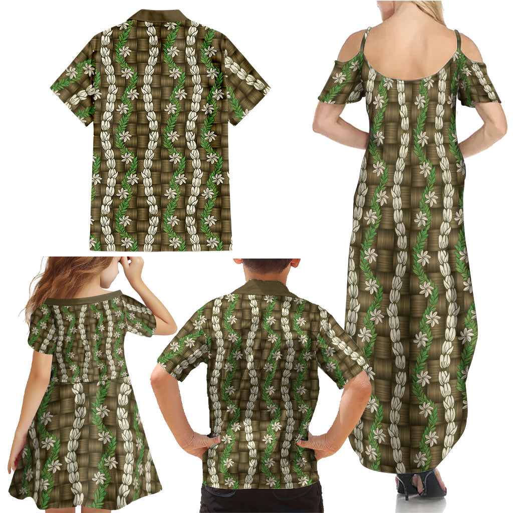 Pikake Maile Tiare Lei Family Matching Summer Maxi Dress and Hawaiian Shirt Natural Lauhala Pattern LT01 - Polynesian Pride