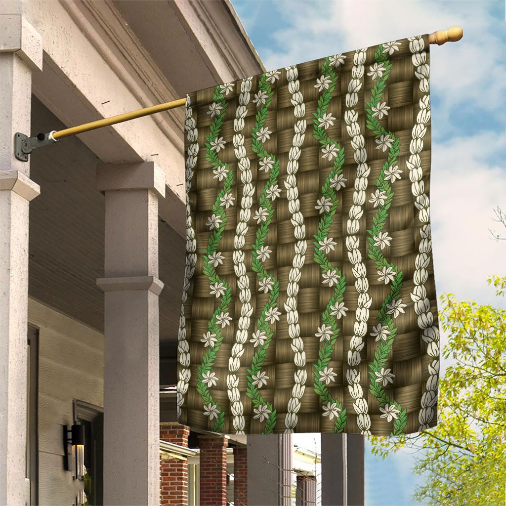 Pikake Maile Tiare Lei Garden Flag Natural Lauhala Pattern LT01 House Flag Brown - Polynesian Pride