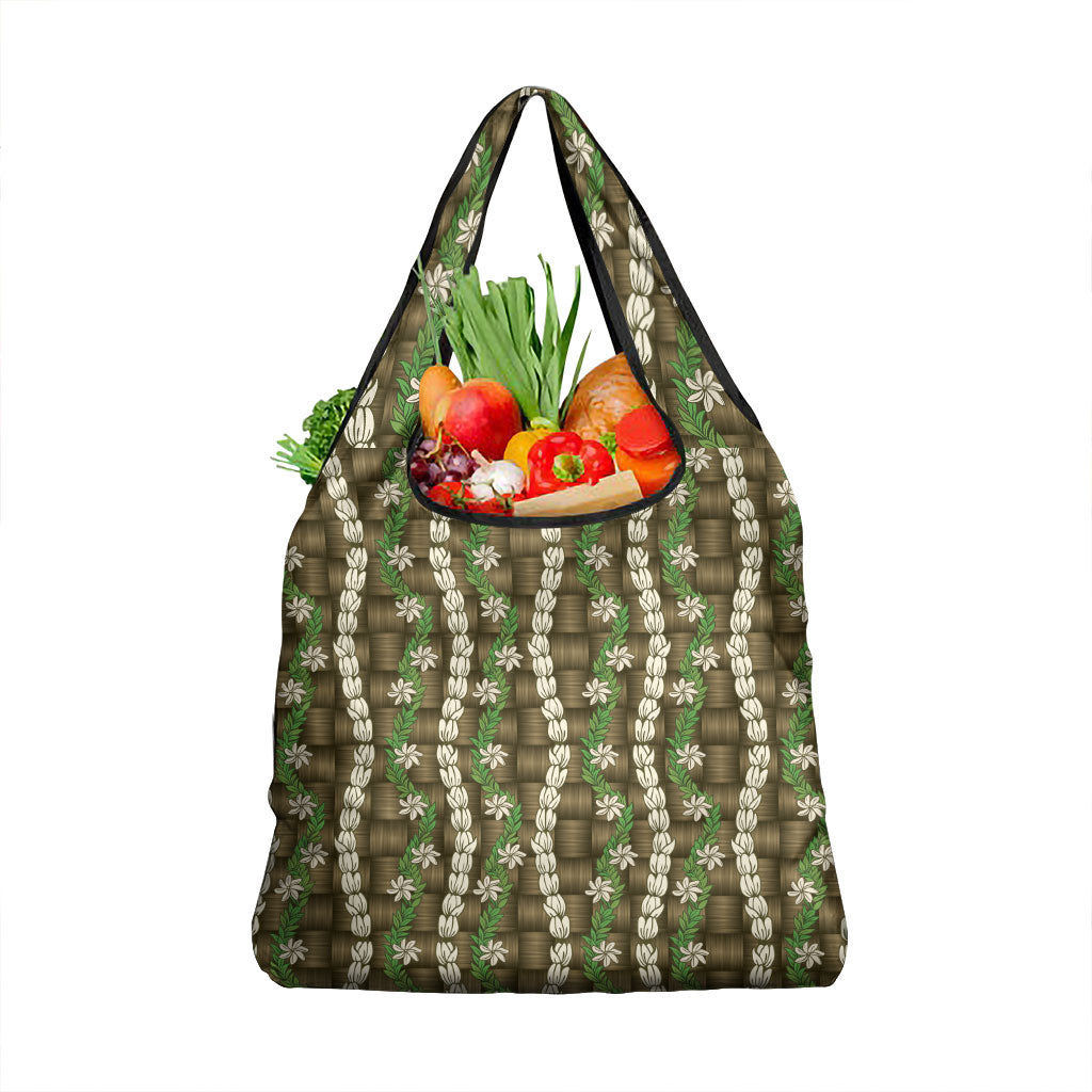 Pikake Maile Tiare Lei Grocery Bag Natural Lauhala Pattern LT01 1-pack One Size Brown - Polynesian Pride