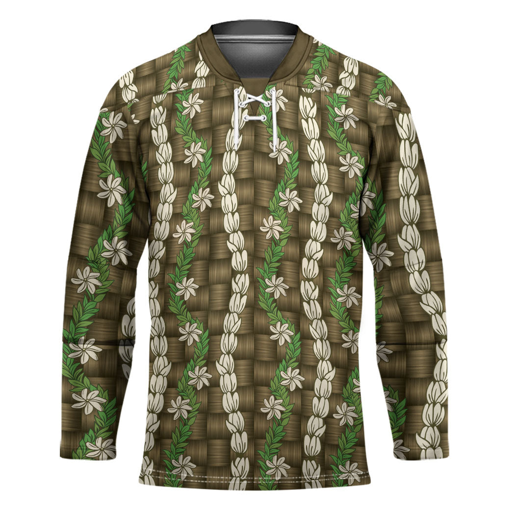 Pikake Maile Tiare Lei Hockey Jersey Natural Lauhala Pattern LT01 Unisex Brown - Polynesian Pride