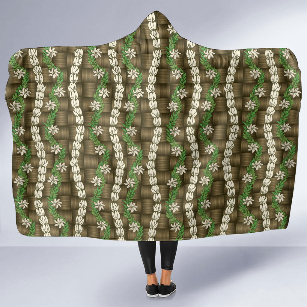 Pikake Maile Tiare Lei Hooded Blanket Natural Lauhala Pattern LT01 One Size Brown - Polynesian Pride