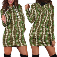 Pikake Maile Tiare Lei Hoodie Dress Natural Lauhala Pattern