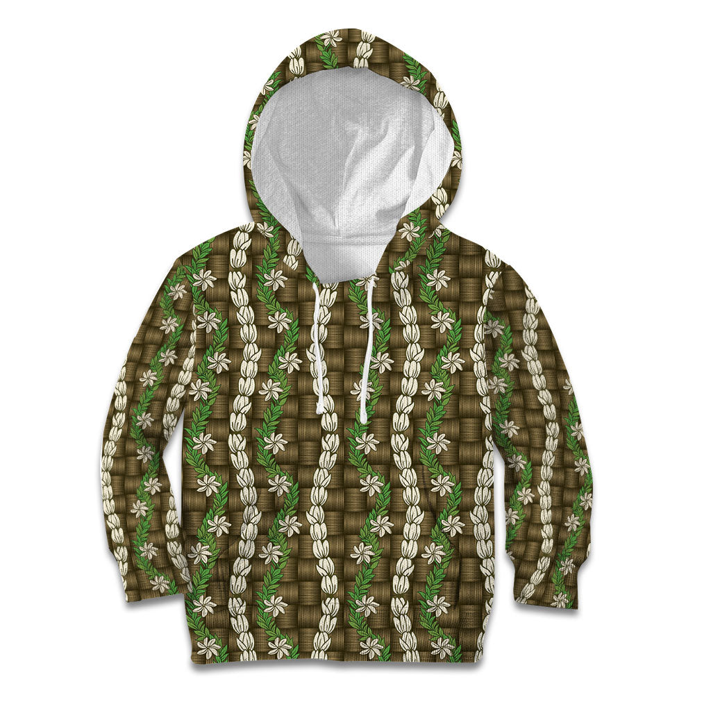 Pikake Maile Tiare Lei Kid Hoodie Natural Lauhala Pattern LT01 Hoodie Brown - Polynesian Pride