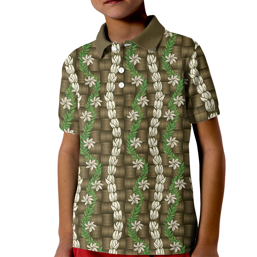 Pikake Maile Tiare Lei Kid Polo Shirt Natural Lauhala Pattern LT01 Kid Brown - Polynesian Pride