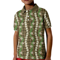 Pikake Maile Tiare Lei Kid Polo Shirt Natural Lauhala Pattern
