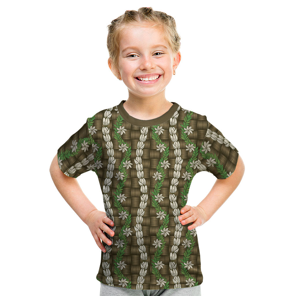 Pikake Maile Tiare Lei Kid T Shirt Natural Lauhala Pattern LT01 Brown - Polynesian Pride
