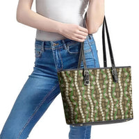 Pikake Maile Tiare Lei Leather Tote Bag Natural Lauhala Pattern