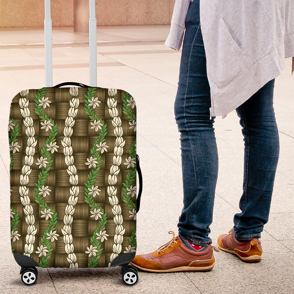 Pikake Maile Tiare Lei Luggage Cover Natural Lauhala Pattern LT01 Brown - Polynesian Pride