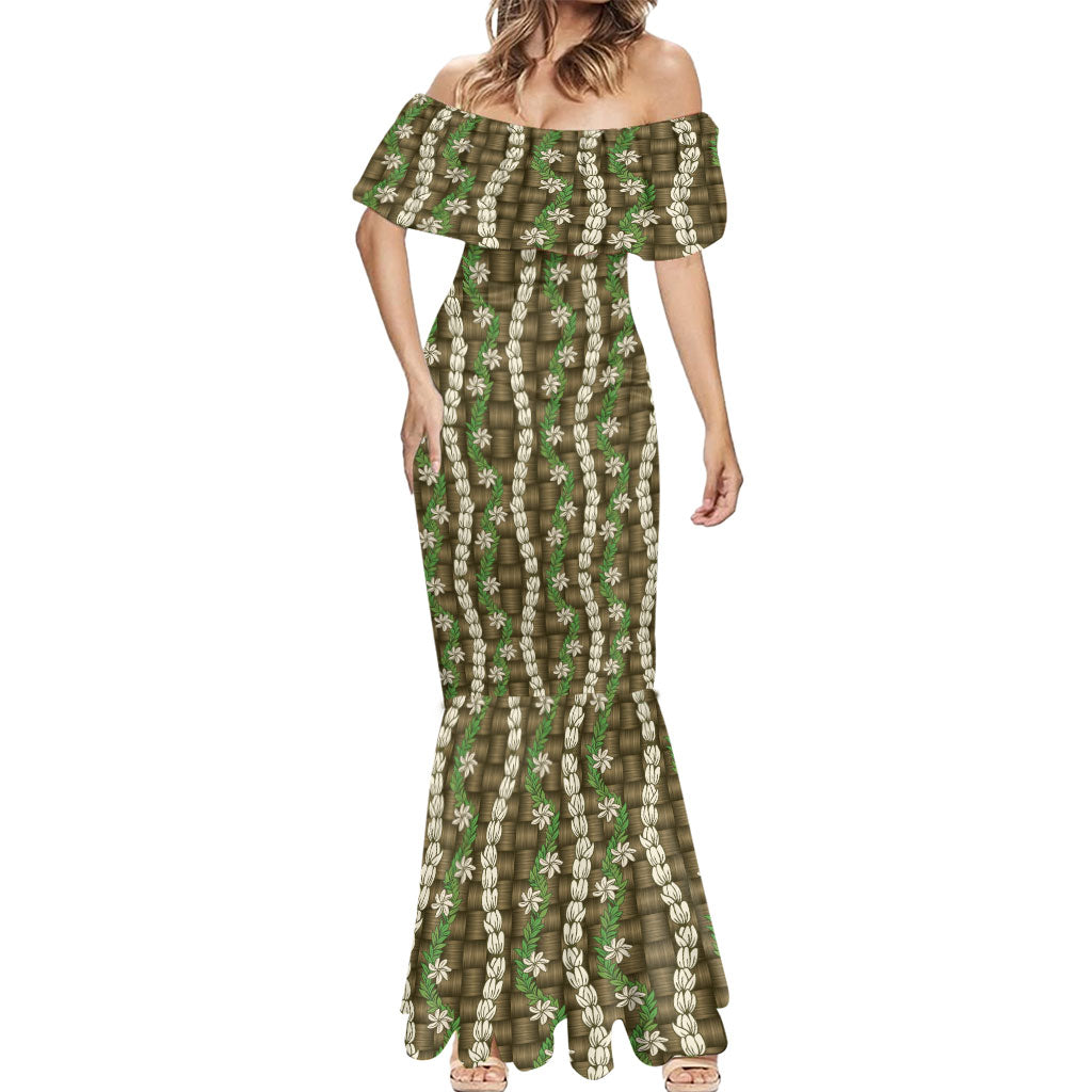 Pikake Maile Tiare Lei Mermaid Dress Natural Lauhala Pattern