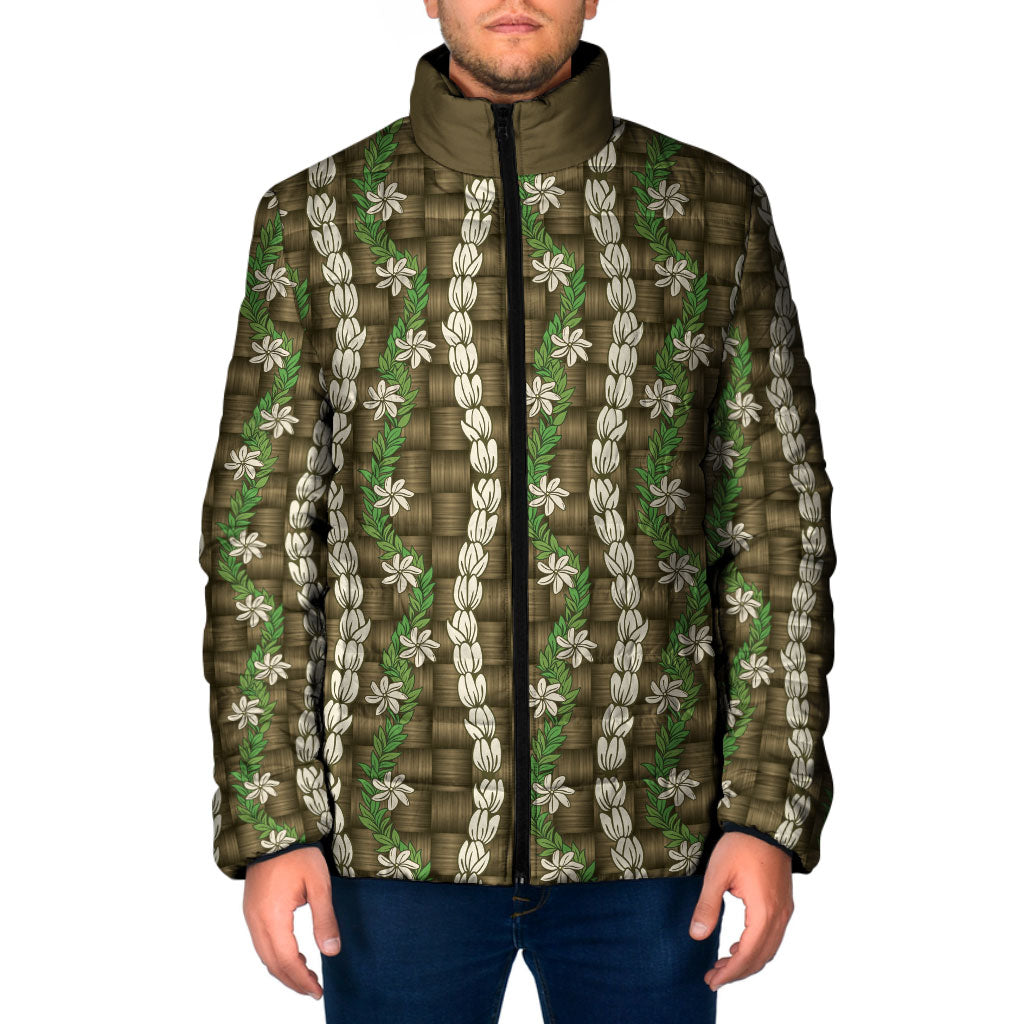 Pikake Maile Tiare Lei Padded Jacket Natural Lauhala Pattern